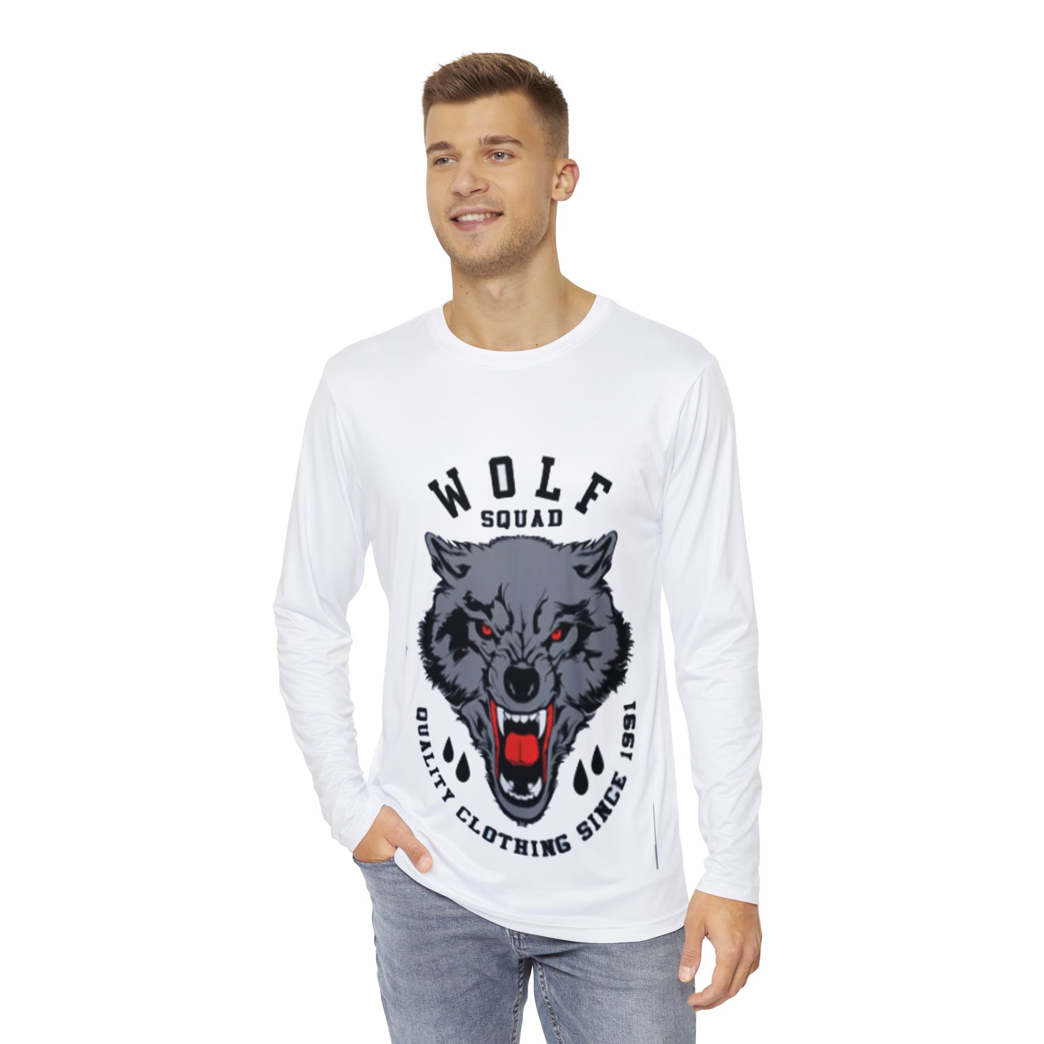 Men's Long Sleeve Wolf Squad Shirt, Graphic Tee for Outdoor Adventures, Casual Wear, Fitness, Gifts for Wildlife Lovers