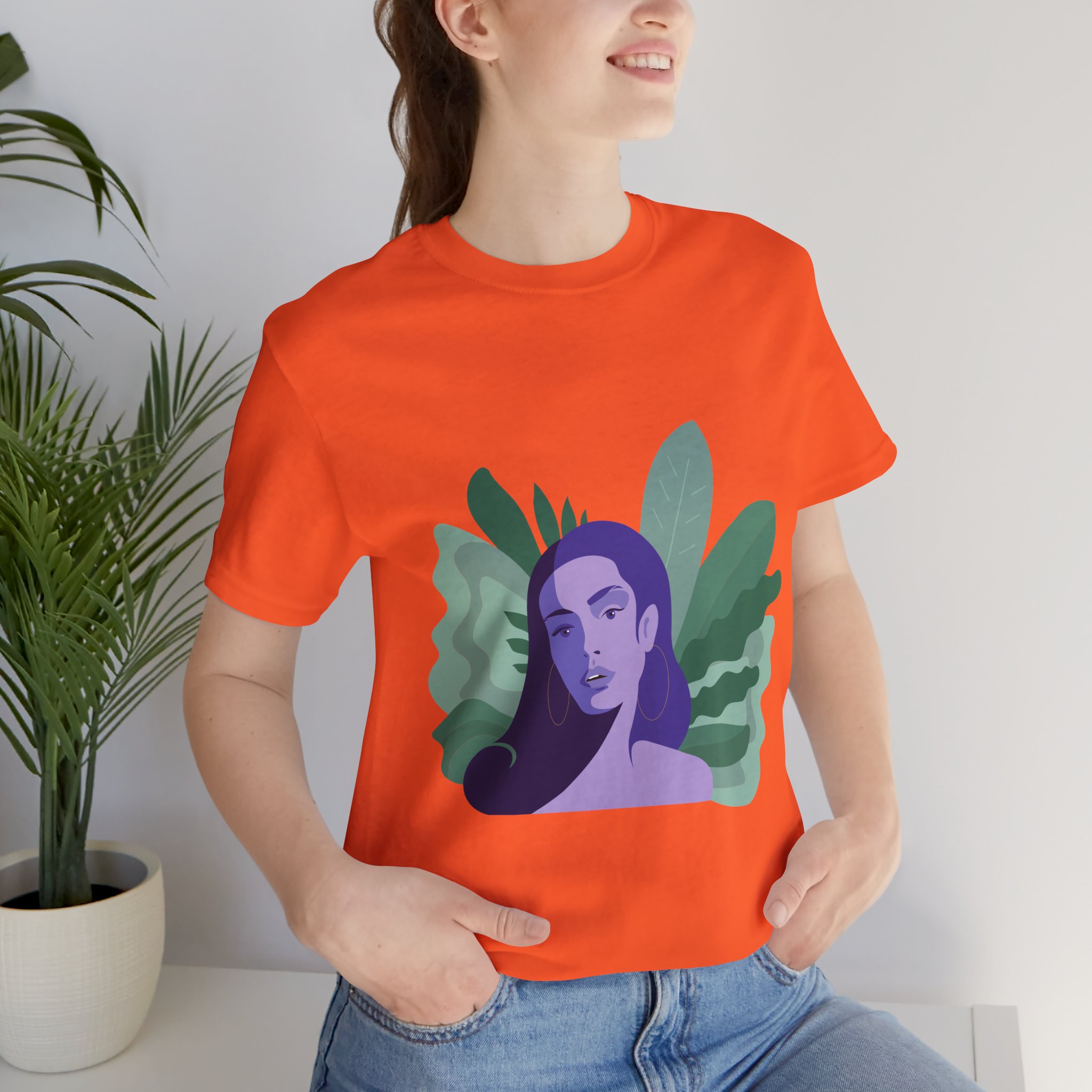 Portrait Tee Casual Women Top  Nature Lover Gift  Boho Chic TShirt Summer Vibe Apparel Green Plant TShirt