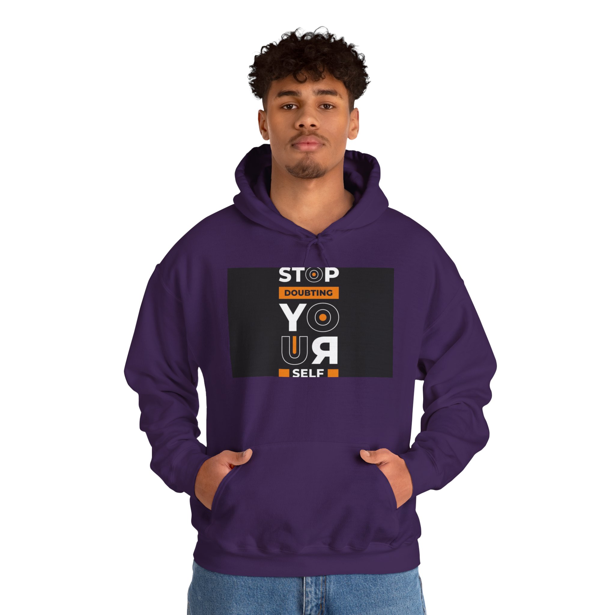 Motivational Hoodie: "Stop Doubting Yourself" Unisex Sweatshirt ARTFULTEE store, Inspirational Gift, Cozy Layering Piece, Wellness Apparel, Confidence